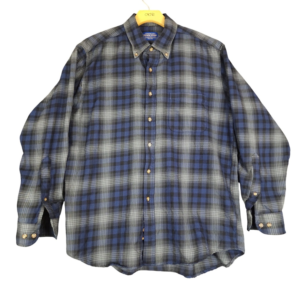 Pendleton Sir Pendleton Plaid Button‎ Down Shirt Men's Large Wool Blue Gray